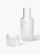 Mondgeblazen kleine waterkaraffen Ripple met waterglas, 2 stuks
