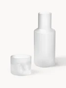 Mondgeblazen kleine waterkaraffen Ripple met waterglas, set van 2