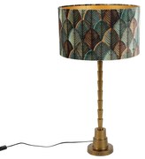 Tafellamp brons met velours lampenkap blad dessin met gouden binnenkant - Pisos