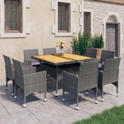 vidaXL 9-delige Tuinset poly rattan en acaciahout grijs