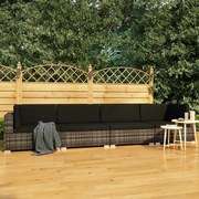 vidaXL 4-delige Loungeset met kussens poly rattan grijs