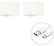 LED Set van 2 wandlampen wit met dimmer oplaadbaar - Joris Modern vierkant Binnenverlichting Lamp