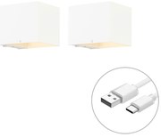 Set van 2 wandlampen wit met dimmer oplaadbaar - Joris
