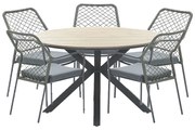 Garden Impressions Ross tuinset 6-delig mosgroen - Tulli tuintafel Ø148x75 cm light teak look