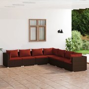 vidaXL 7-delige Loungeset met kussens poly rattan bruin