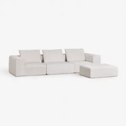 3-delige Modulaire Bank En Poef Van Chenille Vacuüm Verpakt Norridge Chenille Crèmebeige - Sklum
