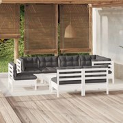 vidaXL 9-delige Loungeset met kussens massief grenenhout wit