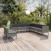 vidaXL 9-delige Loungeset met kussens poly rattan grijs