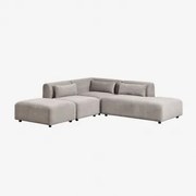 3-delige Modulaire Hoekbank Met Chaise Longue Rechts En Fogler Poef Corduroy Grijs – Taupe – Koel - Sklum