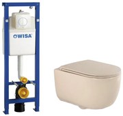 QeramiQ Dely Swirl Toiletset - 36.5x53cm - Wisa XS inbouwreservoir - slim zitting - witte bedieningsplaat - ronde knoppen - beige 0704406/SW1000770/SW1026259