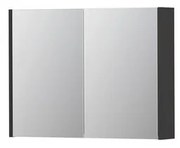 INK SPK1 Spiegelkast - 80x14x60cm - 2 deuren - dubbelzijdige Spiegel - schakelaar en stopcontact - MDF lak wit hoogglans 1110556