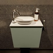 Mondiaz Fowy toiletmeubel 50cm army met witte waskom links en kraangat