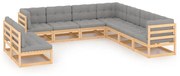 vidaXL 9-delige Loungeset met kussens massief grenenhout