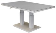 New York lounge-diningtafel 140x85xH49-72 in hoogte verstelbaar aluminium latte glass top