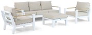 Stoel en Bank Loungeset 5 personen Aluminium/Polywood (teakfinish) Wit  Lifestyle Garden Furniture Bilbao