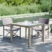 vidaXL Tuintafel 90x90x75 cm gehard glas en poly rattan grijs