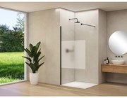 Van Rijn Products ST01 vaste wand - 98x200cm - helder glas met satijnbaan - - dikte 8mm - stabilisatiestang - muurprofiel - Zwart ST01500100GSZWM
