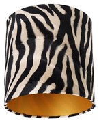 Stoffen Velours lampenkap zebra dessin 25/25/25 gouden binnenkant Klassiek / Antiek cilinder / rond