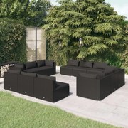 vidaXL 12-delige Loungeset met kussens poly rattan zwart