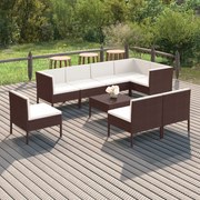 vidaXL 9-delige Loungeset met kussens poly rattan bruin