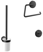 Emco Round Toiletaccessoireset - toiletborstelhouder - open - toiletrolhouder - zonder klep - handdoekhaken - 2 stuks - enkel - zwart 439813300