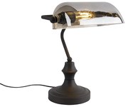 Klassieke notarislamp zwart met gerookt spiegel glas - Banker Klassiek / Antiek E27 Binnenverlichting Lamp