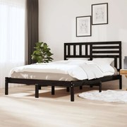 vidaXL Bedframe massief grenenhout zwart 135x190 cm 4FT6 double