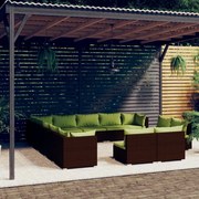 vidaXL 13-delige Loungeset met kussens poly rattan bruin