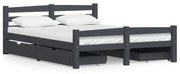 vidaXL Bedframe met 4 lades massief grenenhout donkergrijs 140x200 cm