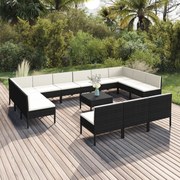 vidaXL 14-delige Loungeset met kussens poly rattan zwart