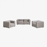 Woonkamer Set Met 2-delige Modulaire Bank En 2 Fauteuils Fogler Corduroy Grijs – Taupe – Koel - Sklum