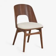 Eetkamerstoel In Hout En Gestoffeerd Juna Donker Hout & Stof Chenille Beige – Crème - Sklum