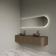 Gliss Design Alluro badmeubel ribbelfront met ronding rechts 180cm ash grey en zwart leisteen toppaneel