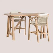 Set Rechthoekige Hoge Tafel (160x90 Cm) En 2 Hoge Tuinkrukken In Acaciahout Dubai Rustiek Acaciabruin & Stof Gardenia Wit - Sklum
