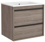 Muebles Resh badkamermeubel donker eiken 60cm met witte wastafel zonder kraangat