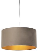 Stoffen Eettafel / Eetkamer Hanglamp met velours kap taupe met goud 50 cm - Combi Landelijk / Rustiek E27 cilinder / rond rond Binnenverlichting Lamp