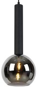 Moderne hanglamp zwart met smoke glas - Clayton Modern E27 bol / globe / rond Binnenverlichting Lamp