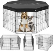 VEVOR Hondenren, 8 panelen 76 x 61 cm (H x B), opvouwbare metalen hondenren met deur, bovenzijde van 600D Oxford-stof, ren voor honden, katten en andere kleine dieren