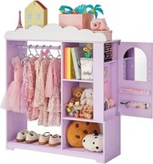 VEVOR Kinderkledingkast 91x30x103cm, Kinderkledingkast met spiegel, kledingstang en planken, Verkleedkast van MDF met sieradendoos voor meisjes, Kinderkledingkast voor kostuums, speelgoed en poppen, Paars
