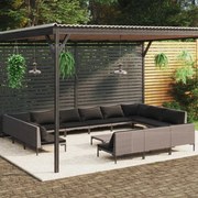 vidaXL 14-delige Loungeset met kussens poly rattan donkergrijs