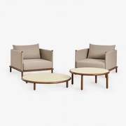 Tuinset Met 2 Fauteuils En 2 Ronde Salontafels Van Acaciahout Olivia Beige - Semoline & Donker Acaciabruin - Sklum