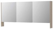 INK SPK3 Spiegelkast - 160x14x74cm - 3 deuren - dubbelzijdige Spiegel - open planchet - schakelaar en stopcontact - MFC Ivoor eiken 1110380