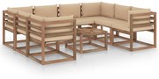 vidaXL 9-delige Loungeset met beige kussens