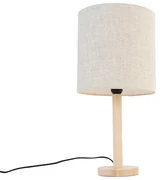 Landelijke tafellamp hout met lichtbruine kap - Mels Landelijk E27 rond Binnenverlichting Lamp