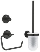 Grohe Start accessoiresset 3-in-1 - closetrolhouder - zonder klep - handdoekhaak - met closetborstelgarnituur - met glazen inzet - mat zwart SW924872 / SW924759 / SW924692