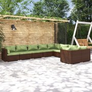 vidaXL 9-delige Loungeset met kussens poly rattan bruin