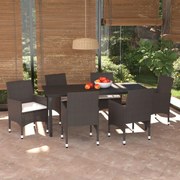 vidaXL 7-delige Tuinset met kussens poly rattan bruin