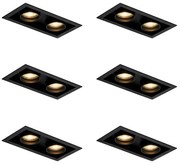 Set van 6 Moderne inbouwspot zwart verstelbaar 2-lichts - Roof