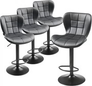 VEVOR barkrukken 4-pack moderne barkrukken van PU-leer, 360° draaibare bistrokruk met rugleuning en voetensteun, in hoogte verstelbare keukenkruk (draagvermogen 149,7 kg) voor eetkamer, zwart