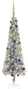 vidaXL Kerstboom met LED's en kerstballen smal 180 cm zilverkleurig